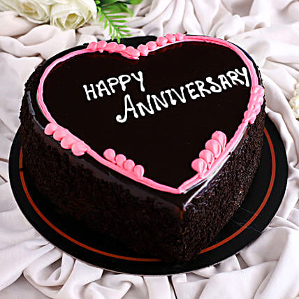 Happy Anniversary Heart Shaped Chocolate Cake