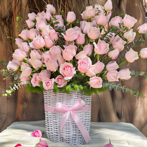 Love Story- A Basket of Pink Roses